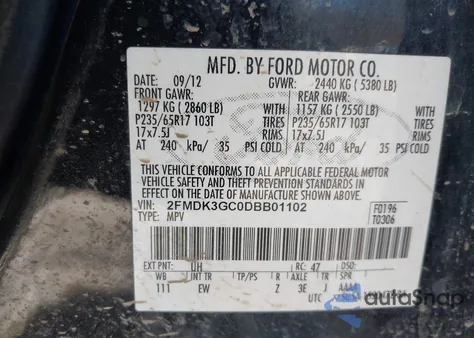 2013 Ford Edge Se z USA, uszkodzony, nr VIN 2FMDK3GC0DBB01102